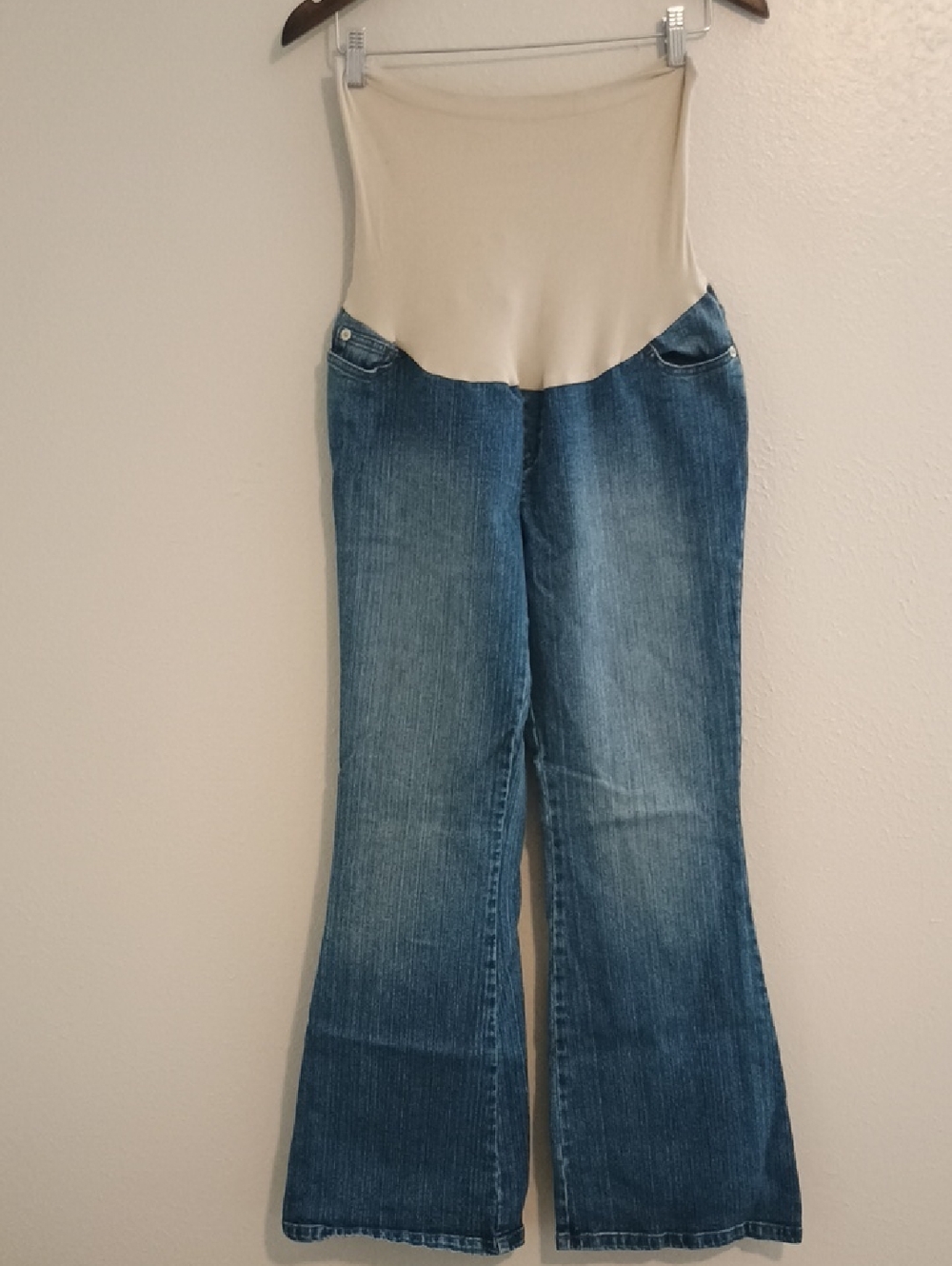 Motherhood Maternity Blue Flare Jeans with Cream Panel